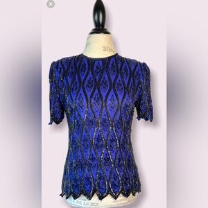 Stenay women’s Sz M vintage Beaded Silk Blouse top holiday party wedding formal